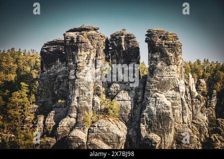 Schrammsteine autour de la Bastei, la Suisse Saxonne, Elbsansteingebirge, Saxe, Allemagne Banque D'Images