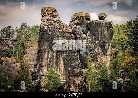 Schrammsteine autour de la Bastei, la Suisse Saxonne, Elbsansteingebirge, Saxe, Allemagne Banque D'Images