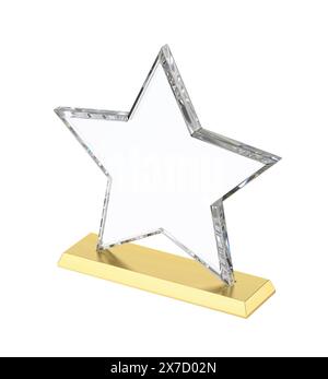 Trophée de récompense avec étoile de cristal sur base dorée Banque D'Images