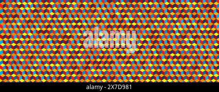 Mur abstrait fait de cubes sous la forme d'un motif sans couture avec une illusion 3D. Fond vectoriel vintage rouge, jaune et bleu. Optique futuriste b Illustration de Vecteur