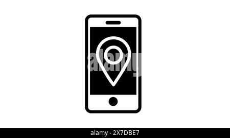 Smartphone avec icône de localisation. Illustration modifiable noir et blanc isolé vectoriel Illustration de Vecteur