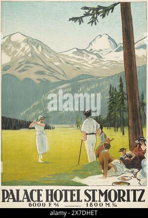 Affiche de voyage vintage 1921 Palace Hotel composé de Moritz, Suisse 1921. . Par Emil Cardinaux Banque D'Images