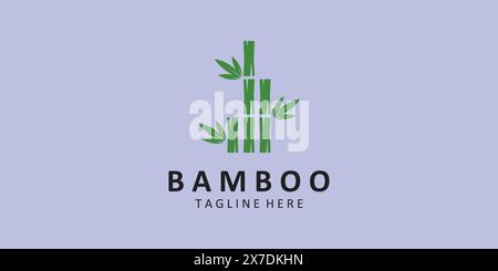 Logo en bambou design vintage, conception vectorielle d'arbre en bambou vert. Illustration de Vecteur