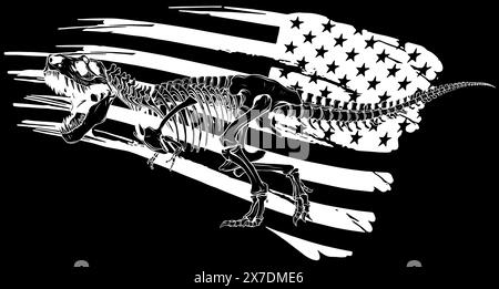 Tyrannosaurus Rex en ligne blanche sur fond noir Illustration de Vecteur