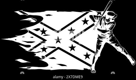 Joueur de baseball en ligne blanche sur fond noir Illustration de Vecteur