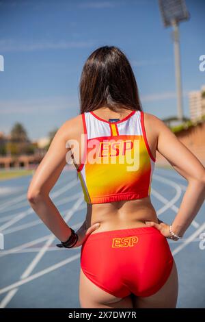 Portrait de Nagore Folgado, para-athlète de l'équipe nationale espagnole qui participe au 100 et 200 mètres et participera à Paris 2024 Banque D'Images