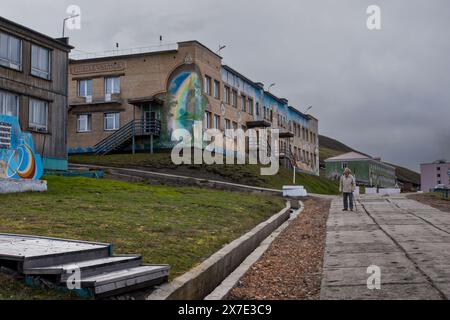 Avant-poste minier russe à Barentsburg Svalbard Banque D'Images