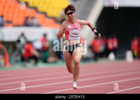 Kobe Japon. 18 mai 2024. Yuka Takamatsu (JPN), 18 MAI 2024 - Athlétisme : qualification féminine 100m T38 au stade mémorial de l'Universiade de Kobe lors des Championnats du monde de para Athlétisme Kobe 2024 à Kobe Japon. Crédit : SportsPressJP/AFLO/Alamy Live News Banque D'Images