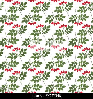 Rosehip avec des baies et des feuilles modèle sans couture dans les nuances douces à la mode fond botanique texture isoler EPS Vector Wrapping, papier peint, emballage ou web, affiches, étiquette de prix, étiquette, idée de conception promo Illustration de Vecteur