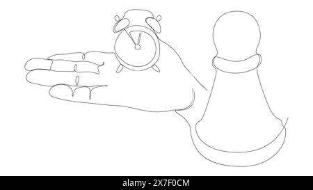 Une ligne continue de réveil avec pion d'échecs. Concept vectoriel d'illustration de ligne mince. Contour Drawing idées créatives. Illustration de Vecteur