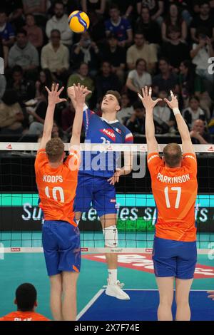 Orléans, France. 18 mai 2024. Théo Faure de France lors du match amical international de volleyball entre la France et les pays-Bas le 18 mai 2024 à la Co'met Arena d'Orléans. Photo Laurent Lairys/ABACAPRESS. COM Credit : Abaca Press/Alamy Live News Banque D'Images