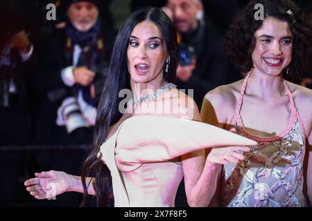 Cannes, France. 19 mai 2024. Dennis Quaid, Coralie Fargeat, Margaret Qualley et demi Moore assistent au tapis rouge " The substance " lors du 77e Festival de Cannes au Palais des Festivals le 19 mai 2024 à Cannes, France. (Crédit image : © Beata Zawrzel/ZUMA Press Wire) USAGE ÉDITORIAL SEULEMENT! Non destiné à UN USAGE commercial ! Banque D'Images