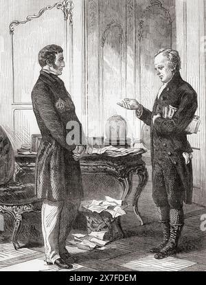 William Allen rencontre le duc de Wellington. William Allen, 1770 – 1843. Scientifique anglais, philanthrope, quaker, abolitionniste et pro-actif dans les plans d'amélioration sociale et pénale au début du XIXe siècle en Angleterre. Maréchal Arthur Wellesley, 1er duc de Wellington, 1769-1852. Homme d'État britannique, soldat et deux fois premier ministre du Royaume-Uni. Extrait de Cassell's Illustrated History of England. Banque D'Images