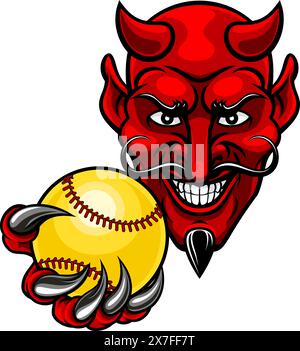 Mascotte de l'équipe de sports de softball du diable Illustration de Vecteur