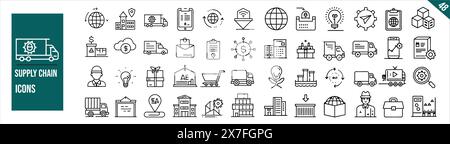 Jeu d'icônes de chaîne logistique. Collection d'icônes linéaires, contour modifiable, illustration vectorielle. Illustration de Vecteur