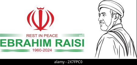 Affiche commémorative du crash d'hélicoptère de la mort du président iranien Ebrahim Raisi, concept de repos dans la paix illustration minimale avec ligne prolongée 19 mai 2024, rangpur Illustration de Vecteur