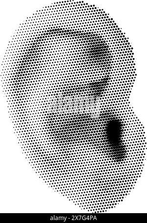 Oreille humaine en demi-teinte. Oreille texturée vectorielle pour le collage rétro y2k Illustration de Vecteur