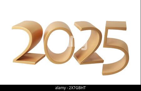 Doré bonne année 2025. Conception de numéro de Noël 3d pour affiche, bannière, célébration de voeux Banque D'Images