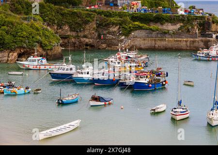 Bateaux de pêche et de plaisance amarrés dans le port pittoresque de Newquay, Cornouailles, West Country, Angleterre Banque D'Images