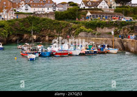 Bateaux de pêche dans le port pittoresque de Newquay, Cornwall, West Country, Angleterre Banque D'Images