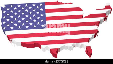 La carte des États-Unis superposée par le drapeau américain isolé sur fond blanc pur (les blancs dans le drapeau sont max 252 afin que vous puissiez estomper le backgrou Banque D'Images