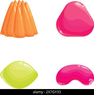 Icônes de bonbons de gelée Set vecteur de dessin animé. Bonbons gélifiés et gelés colorés. Nourriture sucrée, dessert Illustration de Vecteur