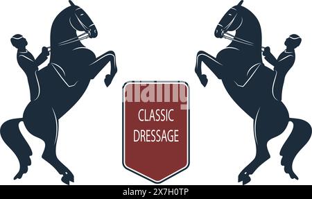 Deux silhouettes cavaliers classiques sur un cheval, logo design Illustration de Vecteur