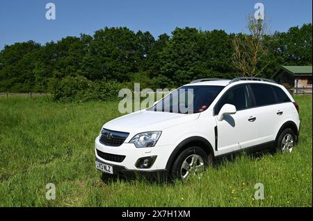 Vauxhall Antara se 4x4 dans un champ dans la campagne anglaise. Banque D'Images