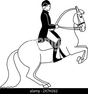 Dressage classique, astuce sur un cheval, vecteur noir et blanc Illustration de Vecteur