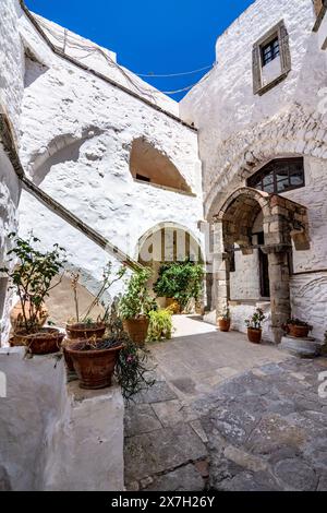 Monastère emblématique de Saint Jean le théologien à Chora de l'île de Patmos, Dodécanèse, Grèce Banque D'Images
