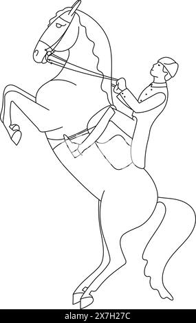 Dressage classique, un cavalier sur un cheval effectue un saut vers le haut Illustration de Vecteur