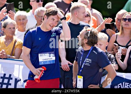 Broenderslev, Danemark. 20 mai 2024. Le prince héritier Christian court un mile pendant la course royale à Broenderslev, lundi 20 mai 2024. Royal Run est une course de fitness annuelle qui se déroule dans plusieurs villes danoises. La course a eu lieu pour la première fois le 21 mai 2018 à l'occasion du 50e anniversaire du roi, et la famille royale a participé à la course royale depuis lors. En 2024, il y a 95 106 inscrits à l'échelle nationale pour la sixième course de fitness. (Photo : Henning Bagger/Ritzau Scanpix) crédit : Ritzau/Alamy Live News Banque D'Images