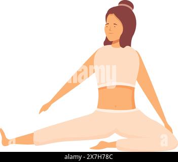 Illustration sereine d'une femme effectuant un étirement assis dans un cadre paisible de pratique du yoga Illustration de Vecteur