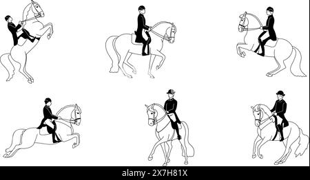 Ensemble de cavaliers et chevaux, dressage classique Illustration de Vecteur