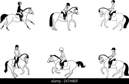 Cavaliers de poney, illustration vectorielle noir et blanc Illustration de Vecteur