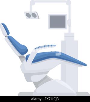 Illustration d'un fauteuil dentaire moderne dans une clinique dentaire contemporaine pour les soins et le traitement bucco-dentaires professionnels. Confort réglable pour les patients. Équipement propre et stérile Illustration de Vecteur