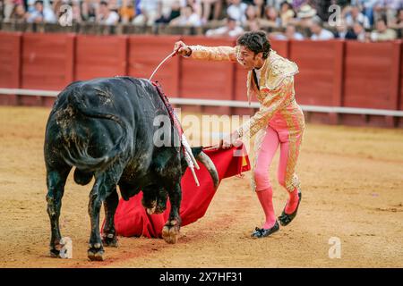 Matador Antonio Nazare exécute une estocada finale lors d'une corrida à Séville. Banque D'Images