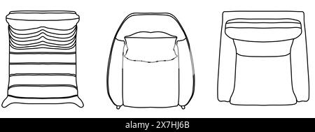 Concept ou ensemble conceptuel ou collection de fauteuils de différentes perspectives isolés sur blanc. illustration 3d comme métaphore de l'architecture et Banque D'Images