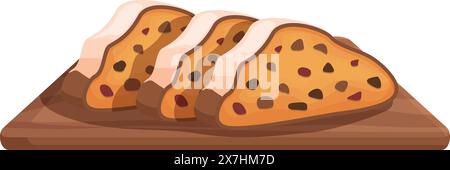Illustration de pain fraîchement tranché avec des raisins secs sur une planche à découper, isolé sur blanc Illustration de Vecteur