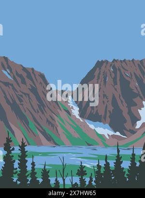 Affiche WPA du col Aasgard ou du col Colchuck dans les enchantements dans la nature sauvage des lacs alpins de la chaîne de montagnes Cascade dans l'État de Washington U Illustration de Vecteur