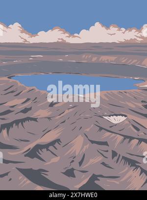 WPA affiche art de la caldeira Askja situé dans le parc national de Vatnajokull dans une partie éloignée des hautes terres centrales de l'Islande fait en travaux projet A. Illustration de Vecteur