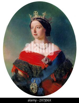 Koh-i-Noor Diamond. Portrait de la reine Victoria portant la broche koh-i-noor, tableau de Franz Xaver Winterhalter, 1856. Le diamant est actuellement monté dans la couronne de la reine Elizabeth la reine mère. Banque D'Images