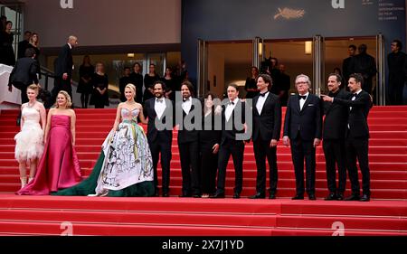 (De gauche à droite) Julianne Forde, Ruth Treacy, Maria Bakalova, Ali Abbasi, Sebastian Stan, Amy Baer, Gabriel Sherman, Louis Tisne, Martin Donovan, Daniel Bekerman et Jacob Jarek assistent à la première de 'The Apprentice' lors du 77e Festival de Cannes, France. Date de la photo : lundi 20 mai 2024. Banque D'Images