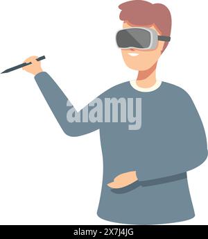 Illustration innovante et futuriste de l'expérience de réalité virtuelle mettant en vedette un jeune homme adulte portant des lunettes vr et un casque Illustration de Vecteur