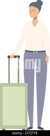 Illustration d'une femme âgée debout avec confiance avec ses bagages de voyage Illustration de Vecteur