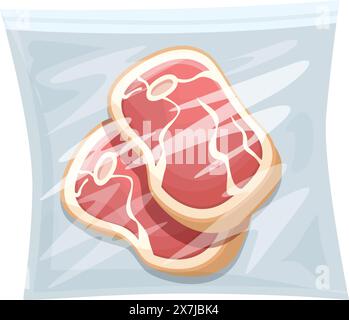 Illustration d'un steak cru sous vide dans un emballage en plastique pour la conservation et le stockage, parfait pour la boucherie, le supermarché ou les projets de design graphique culinaire Illustration de Vecteur