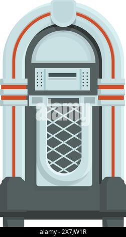 Illustration nostalgique de dessin animé de juke-box vintage avec un design rétro coloré et icône classique de la culture pop rock and roll diner des années 1950 Illustration de Vecteur