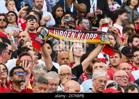 Un fan tient une écharpe pendant le match de premier League Liverpool vs Wolverhampton Wanderers à Anfield, Liverpool, Royaume-Uni. 19 mai 2024. (Photo de Craig Thomas/News images) in, le 19/05/2024. (Photo de Craig Thomas/News images/SIPA USA) crédit : SIPA USA/Alamy Live News Banque D'Images
