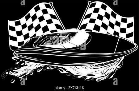 Contour d'un bateau d'eau en ligne blanche sur fond noir Illustration de Vecteur