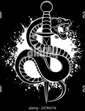 Serpent en ligne blanche sur fond noir Illustration de Vecteur